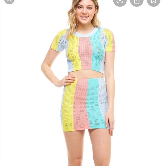 Dolls Kill Pastel Rainbow Two Piece Skirt Set - Picture 1 of 5